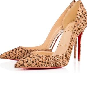 Christian Louboutin Iriza Cork Cream Sneak Skin Print Heels. Like new sz 39